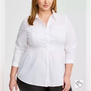 Torrid 3X Corset Smocked Back White Poplin Button Down Career Shirt EUC